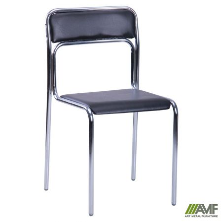 Стілець офісний AMF Аскона Хром кожзам ПВХ чорний (014963)